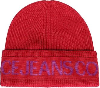Versace Jeans Couture Gebreide muts met contrasterend kleurlogo - Heren - Hoeden - Roze - ONE Size - Wol - Accessoires