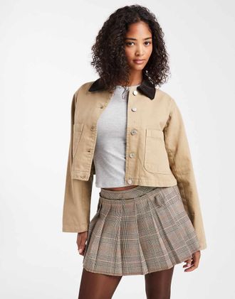 Asos Giacca corta in denim color pietra-Neutro