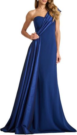 Tadashi Shoji One-Shoulder Crepe & Taffeta Ballgown in Navy at Nordstrom, Size X-Small