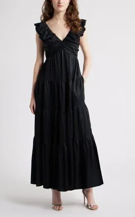 Chelsea28 Ruffle Maxi Dress in Black at Nordstrom Rack, Size Xx-Small