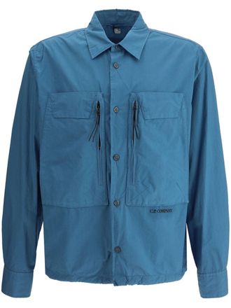 C.P. Company logo-embroidered shirt - men - Cotton - M - Blue