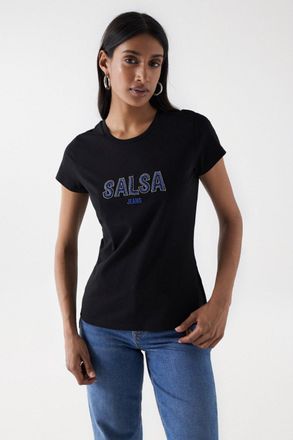 Salsa T-Shirt SALSA Salsa Jeans T-Shirt T-Shirt Institutional Beaded, Damen, Gr. XS, schwarz, Obermaterial: 100% Baumwolle CO., Shirts T-Shirt