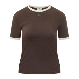 Courr&egrave;ges Tops, Dames, Bruin, M, Katoen, Cut Out Contrast Tee