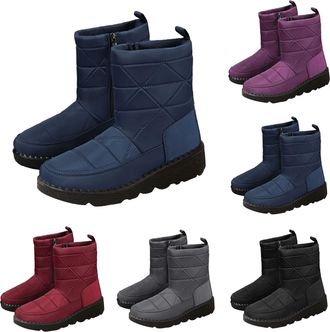 Generic High Top Boots for Women Winter Snow Boots Warm Comfortable Faux Fur Lined Booties Casual Slip on Mid-Calf Boot Thickened Insulated Waterproof Outdoor