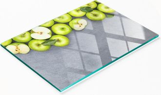 OEM Tabla Decorativa De Cristal Para Servir Aperitivos Con Dise&ntilde;o De Manzanas Verdes, 80x52 Cm