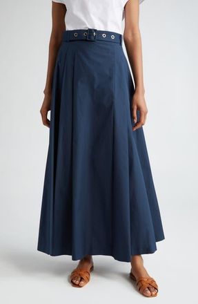 Max Mara Gilda Belted Cotton Maxi Skirt in Midnightblue at Nordstrom, Size 14