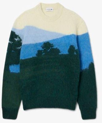Lacoste Landscape Pattern Crewneck Sweater in Green/Vaporous-Overview at Nordstrom, Size 4