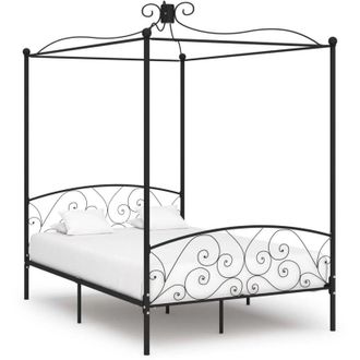 vidaXL Letto a Baldacchino Nero in Metallo 140x200 cm - Vidaxl