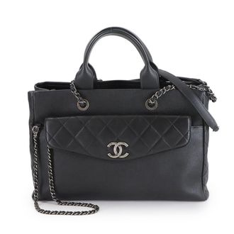 Chanel Black Navy Grained Calfskin Shoulder Bag Tote Bag (Pre-Owned)