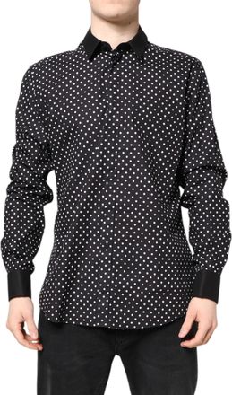 Dolce & Gabbana Black Polka Dot Cotton Formal Dress Mens Shirt