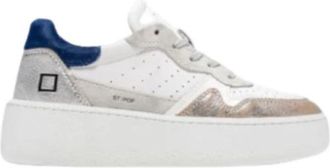 D.A.T.E. Zilveren leren sneakers met su&egrave;de inzetstukken - Dames - Sneakers - Grijs - 36 EU - Su&egrave;de - Schoenen