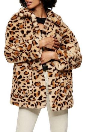 Topshop Eddie Leopard Pattern Faux Fur Jacket at Nordstrom Rack, Size 8 Us (Fits Like 6-8)