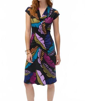 Joseph Ribkoff Tropical Print Shirred Sheath Dress In Black/multi