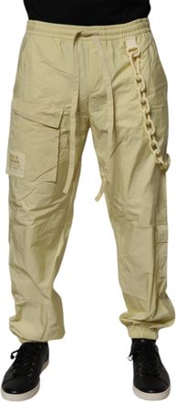Dolce & Gabbana Yellow Nylon Cargo Chain Men Jogger Mens Pants
