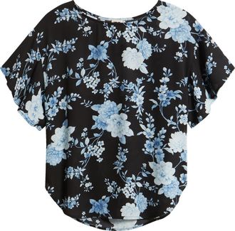 Anne Klein Floral Flutter Sleeve T-Shirt in Anne Black Multi at Nordstrom, Size X-Small P