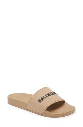 Balenciaga Logo Sport Slide in Beige/Black at Nordstrom, Size 10Us