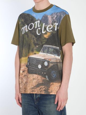 Moncler Mens Printed T-shirt - Khaki Cotton - Size Medium