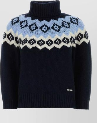 Prada wool blend sweater patterned turtleneck ribbed trims