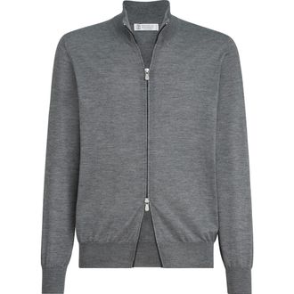 Brunello Cucinelli Cashmere and silk cardigan in Dark Grey at Nordstrom, Size 46 It