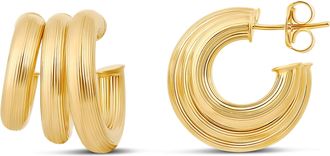 SHYMI Triple Textured Statement Hoop Earrings - 14K Gold Filled, Rhodium Plated, Day to Night