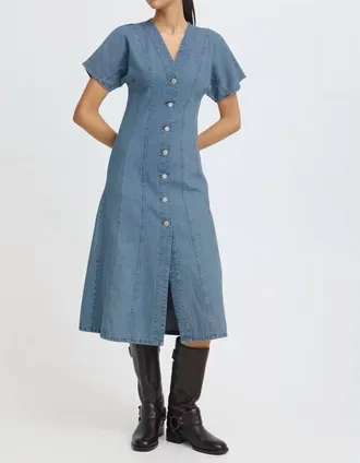 b.young Bykapuca Dress In Mid Blue Denim