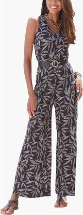 Lascana Womens Printed Tie Back Jumpsuit in Black & Sand at Nordstrom, Size 10