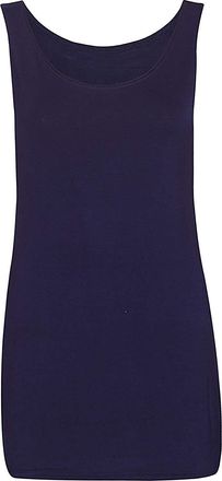 Purple Hanger Womens Scoop Neck Sleeveless Ladies Long Soft Stretch Plain Vest Casual Strappy T-Shirt Top Navy Blue Size 14 - 16 (L/XL)
