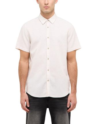 Mustang Kurzarmhemd MUSTANG Herren Style Berkeley, Herren, Gr. XXL, US-Gr&ouml;ssen, beige 4012, Web, 55% Leinen, 45% Baumwolle, unifarben, regular fit, Hemden Kur