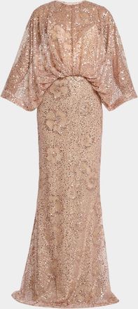 Elie Saab Semi-Sheer Sequin Embroidered Mesh Dress