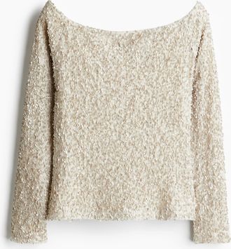 H&M Schulterfreies Paillettenshirt - Beige