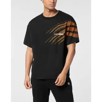 Plein Sport T-Shirt Round Neck Ss Scratch Men in Black/orange at Nordstrom, Size Xxx-Large