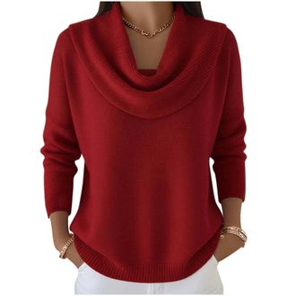 Generic Cowl Neck Jumpers for Women UK Cowl Neck Tops for Women Womens Chunky Knitted Jumper Soft Turtleneck Pullover Sweater Long Sleeve Casual Winter Warm K