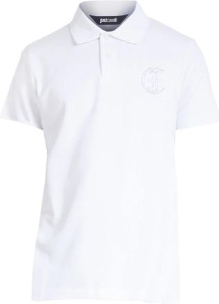 Just Cavalli Geborduurde Lurex Poloshirt - Heren - Polos - Wit - S - Katoen - Tops