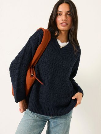 Fat Face FatFace Stella Dark Navy V Neck Knitted Jumper
