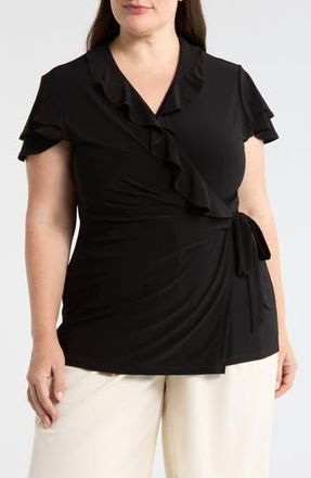 Anne Klein Flutter Sleeve Wrap Top in Anne Black at Nordstrom Rack, Size 3 X