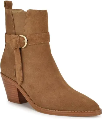 Nine West Lemone Boots M Cognac Suede Pointy Toe Ankle Bootie HTAT722