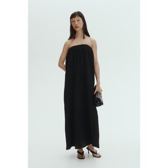 H&M Crinkled Bandeau Dress in Black at Nordstrom, Size Xx-Large