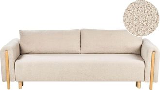 Beliani Sofa Bed 3 Seater KVAM Boucle Light Beige with Storage