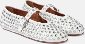 Alaia Crystal-embellished leather ballet flats