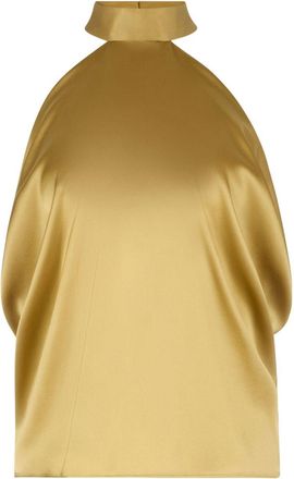 Nina Ricci Gold-Tone Silk Halterneck Top