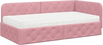 vidaXL Corner Bed Frame with Mattress Pink 90 x 190 cm Velvet vidaXL