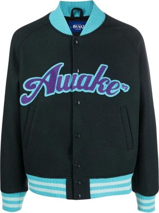 Awake NY Bomberjack van wolmix met logoprint - Heren - Bomber jackets - Zwart - M - Wol - Jassen