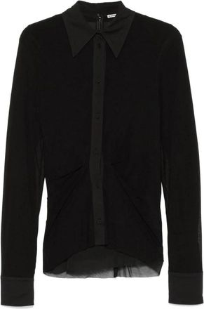 Jil Sander Sheer Ruched Button-Up Shirt - Dames - Overhemden - Zwart - S - Overhemden