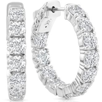 Pompeii3 4 1/2 Ct Diamond Inside Outside Hoops W/ Vault Lock 14k White Gold Lab Grown