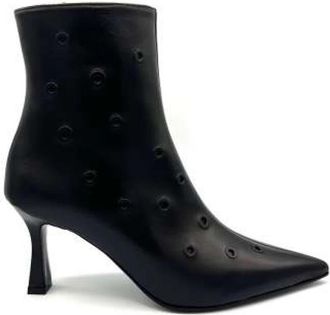 Roberto Festa Milano Zwarte leren enkelboot met studs - Dames - Laarzen met Hak - Zwart - 36 EU - Leer - Schoenen