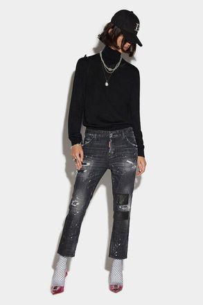 Dsquared2 Womens Black Distressed Cropped Jeans, Size 6