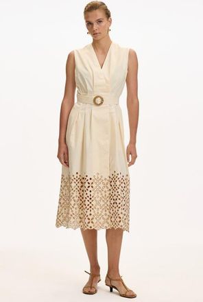 Exquise Mackenzie V Neck Belted Pocket Midi Dress in Cream at Nordstrom, Size Xx-Large