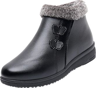 Generic Ladies Brown Shoes, Women Boots Ankle Boot Leather - Comfortable Thermal Ankle Booties Casual Round Toe Walking Boots Classic Thermal Shoes Pure Color