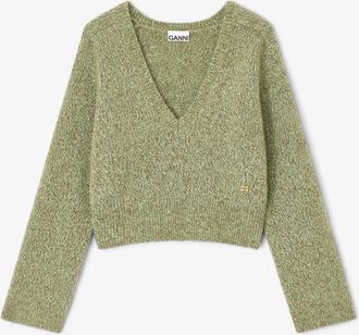 Ganni Green V-neck Sweater