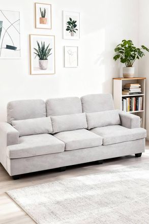 Living and Home 3-Seater Chenille Upholstered Sofa with Pillows in Light Grey